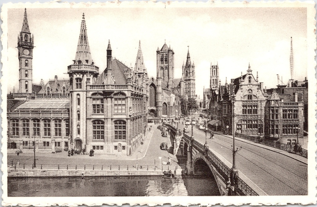 Ghent – “General view of the towers” – Panorama featuring the Belfry, St Nicholas’ Church and St Bavo’s Cathedral