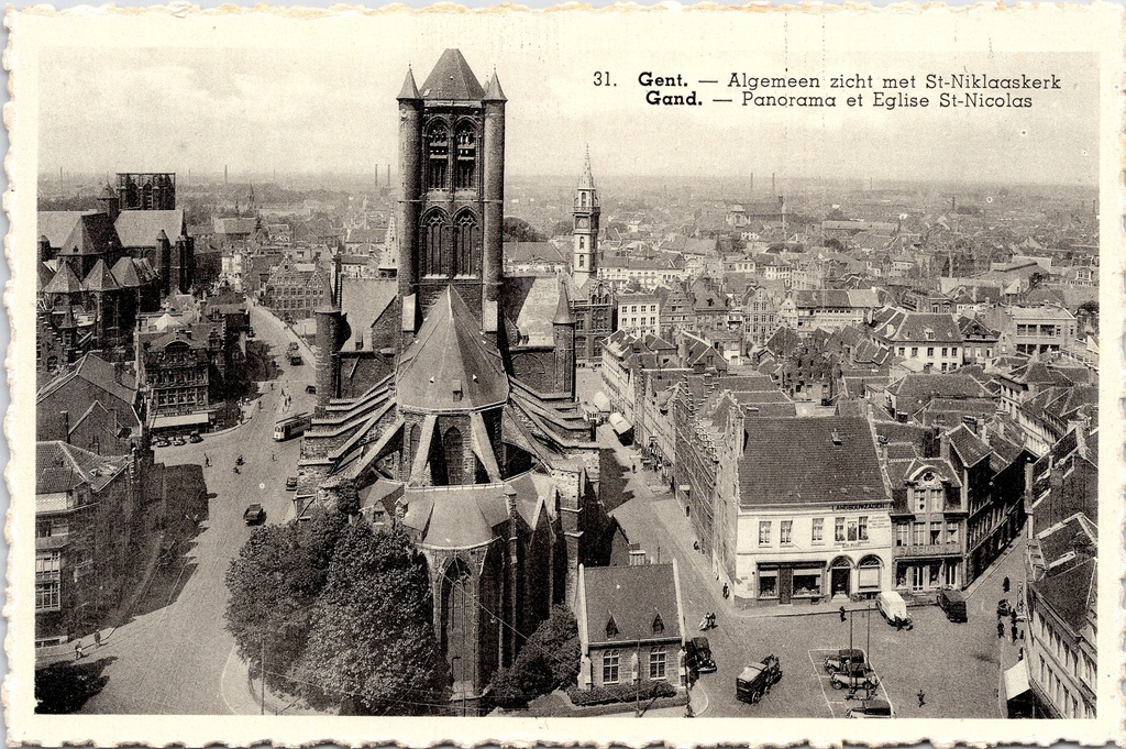 Gent - "Algemeen zicht met St-Niklaaskerk" - Panorama met Sint-Niklaaskerk vanuit vogelperspectief