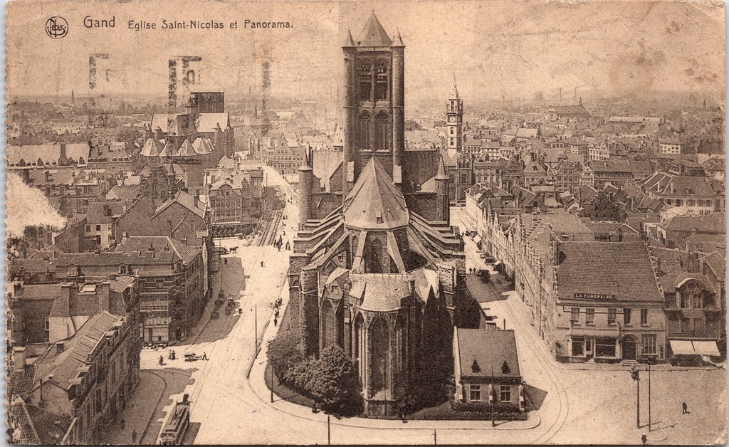 Ghent – “Eglise Saint-Nicolas et Panorama” – St Nicholas’ Church with city panorama