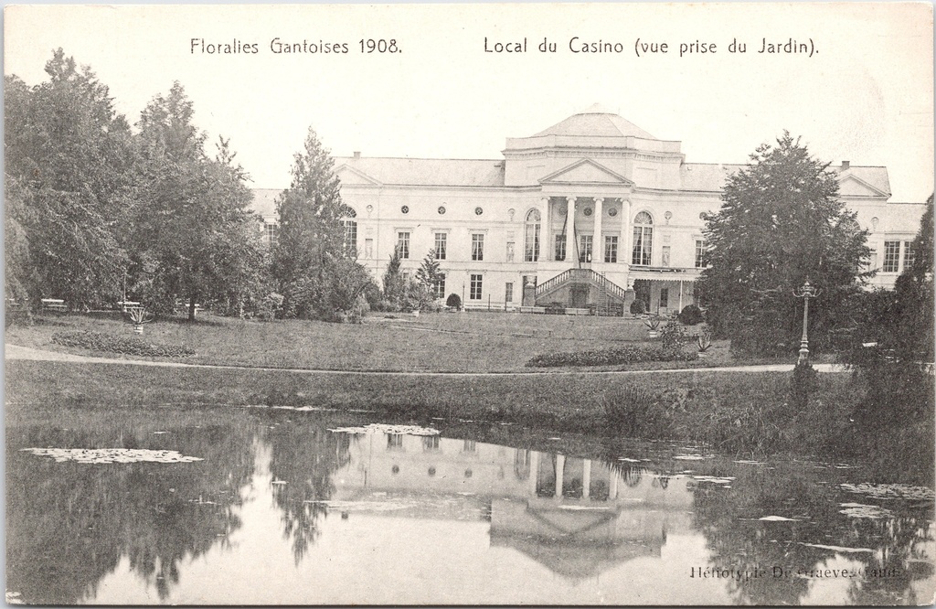 Gand - « Floralies Gantoises 1908 - Local du Casino (vue prise depuis le jardin) » - Bâtiment du Casino vu depuis le jardin lors des Floralies de Gand de 1908