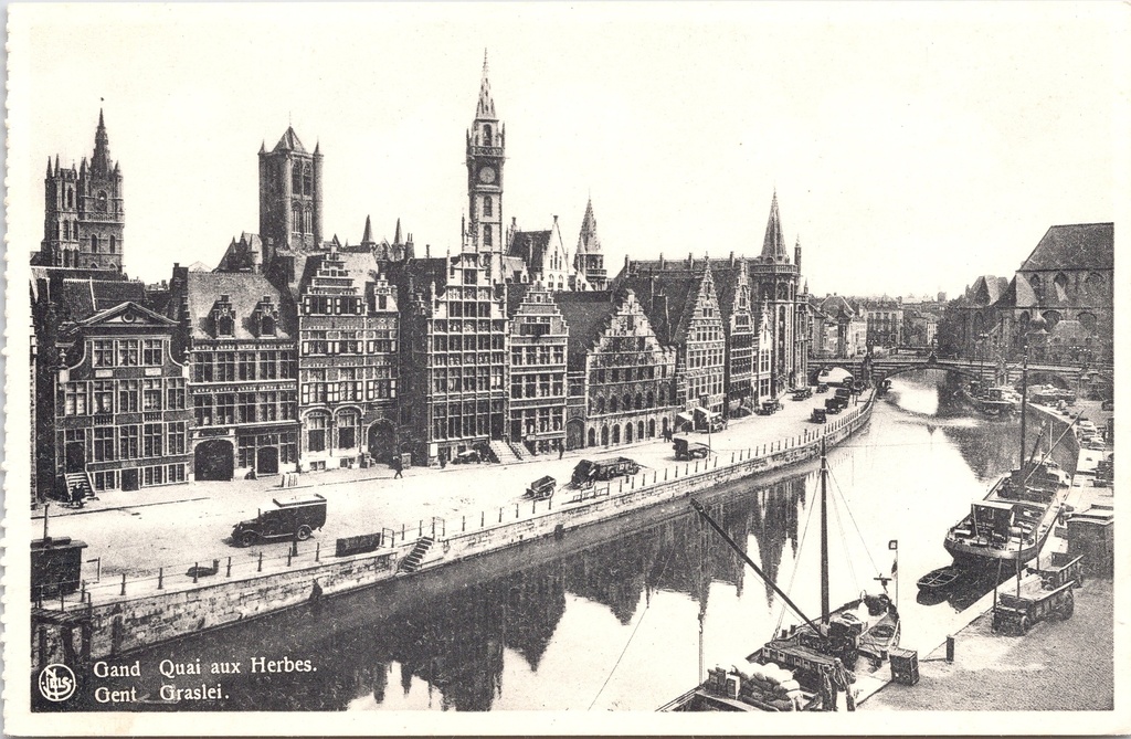Ghent – “Quai aux Herbes” – Graslei with historic guild houses along the River Leie