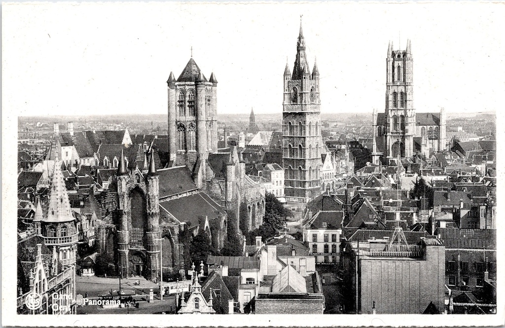 Ghent – “Panorama” – Cityscape featuring St Nicholas’ Church, the Belfry and St Bavo’s Cathedral
