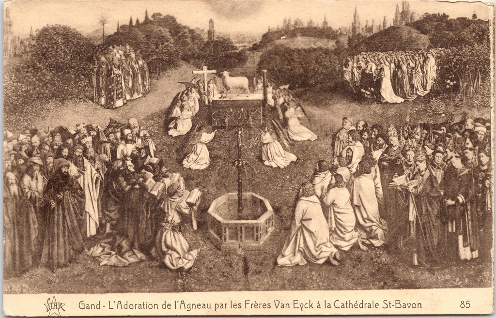 Gand - « L'Adoration de l'Agneau par les frères Van Eyck à la cathédrale Saint-Bavon » - Adoration de l'Agneau de Dieu dans la cathédrale Saint-Bavon