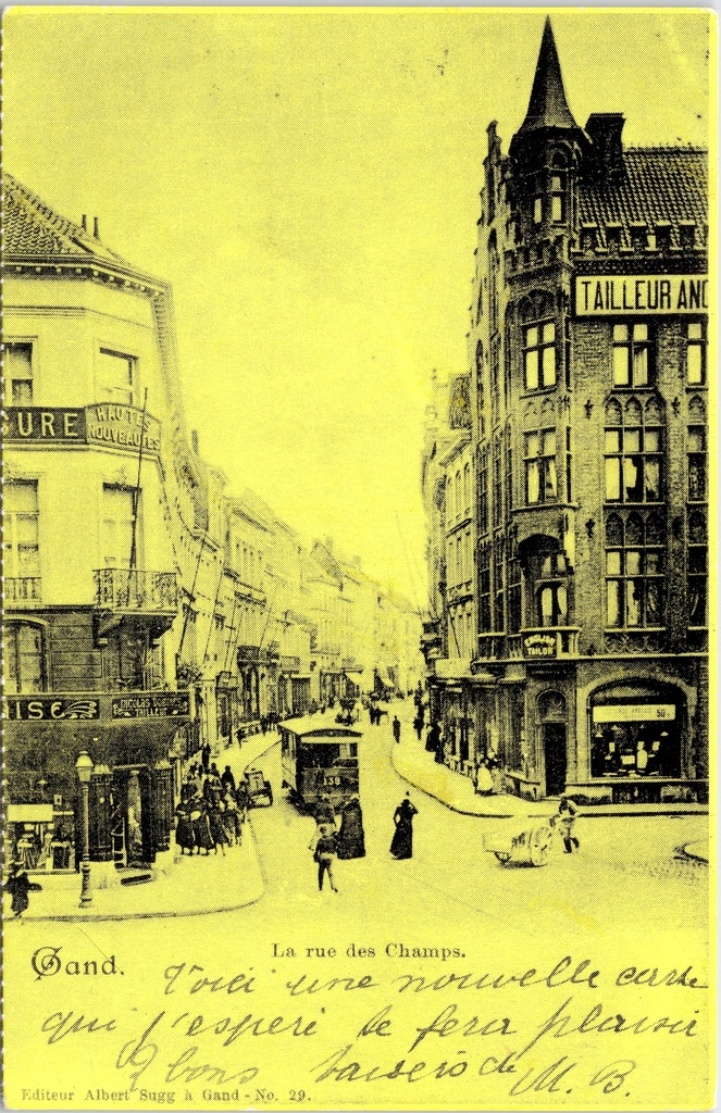 Gent - "La rue des Champs" - Straatzicht Kammerstraat met winkels en passanten