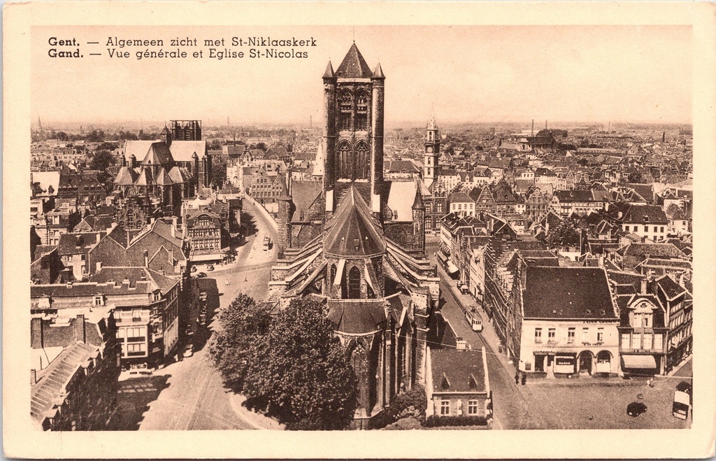 Gand - « Vue générale avec l'église Saint-Nicolas » - Vue panoramique de la ville avec l'église Saint-Nicolas