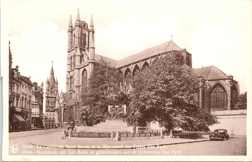 Gand - « La cathédrale Saint-Bavon et le monument des frères Van Eyck » - Sint-Baafskathedraal en Van Eyck monument