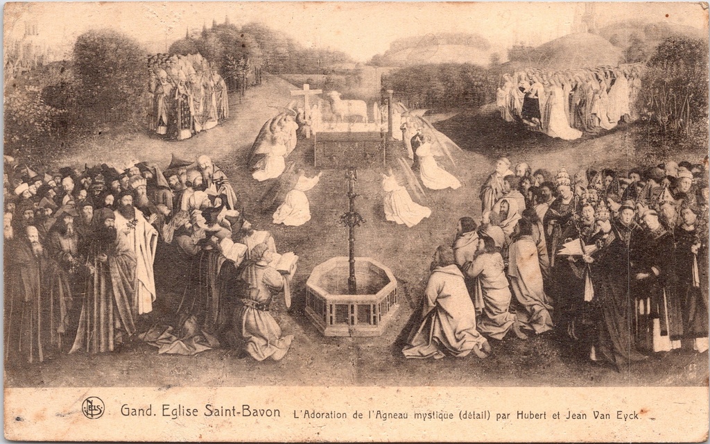Gand - « Gand. Église Saint-Bavon. L'Adoration de l'Agneau mystique (détail) » - Adoration de l'Agneau mystique par Hubert et Jan van Eyck
