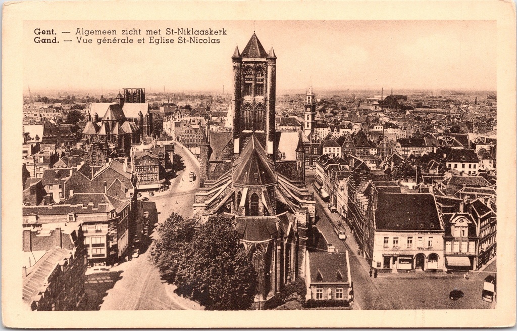 Ghent – “General view with St Nicholas’ Church” – Panoramic cityscape featuring St Nicholas’ Church
