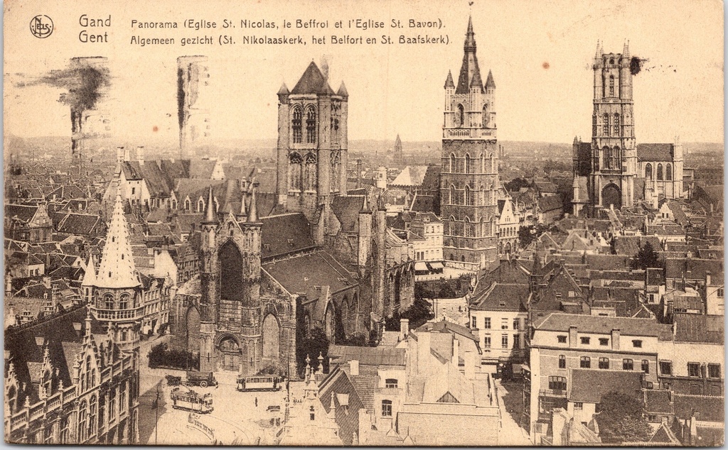 Ghent – “Panorama (St Nicholas’ Church, the Belfry and St Bavo’s Cathedral)” – Panorama featuring St Nicholas’ Church, the Belfry and St Bavo’s Cathedral