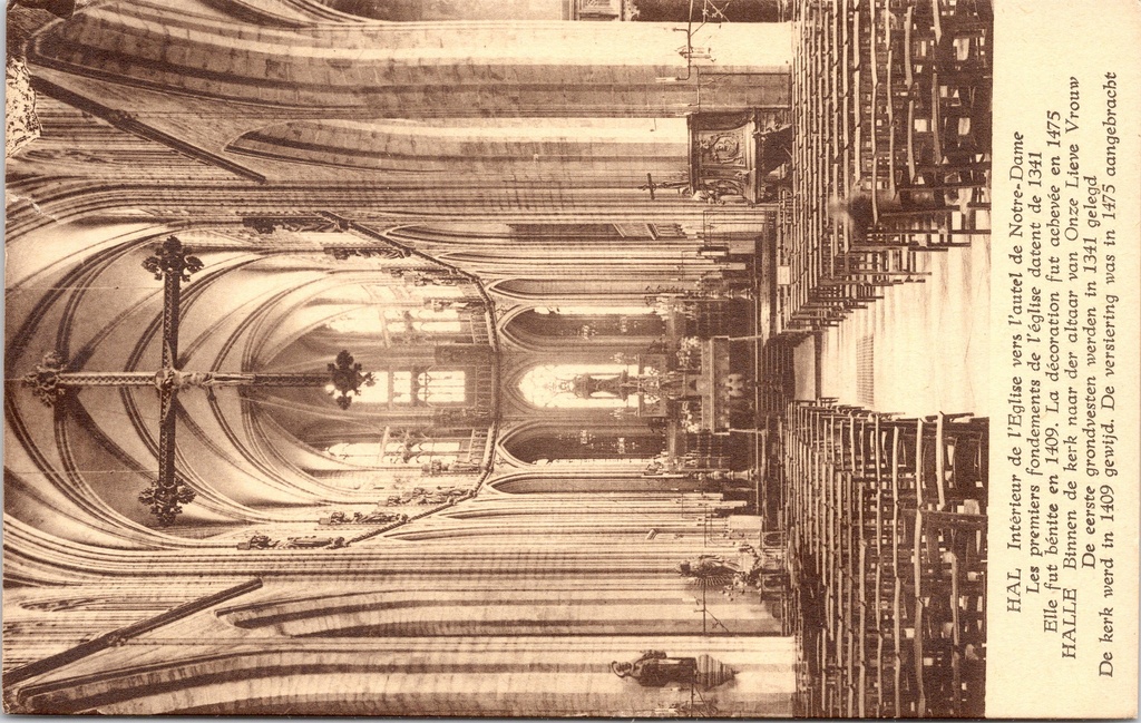 [I2489] Halle - "Intérieur de l'Eglise vers l'autel de Notre-Dame" - Interieur van de Basiliek van Onze-Lieve-Vrouw richting het altaar