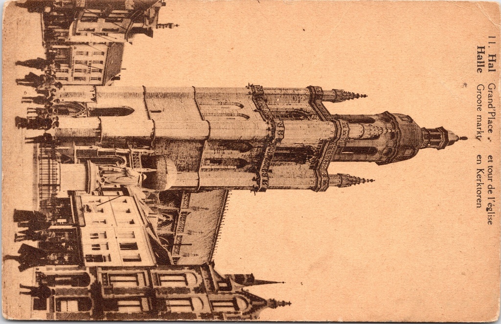 [I2533] Halle – “Grand’Place and church tower” – Grote Markt and church tower