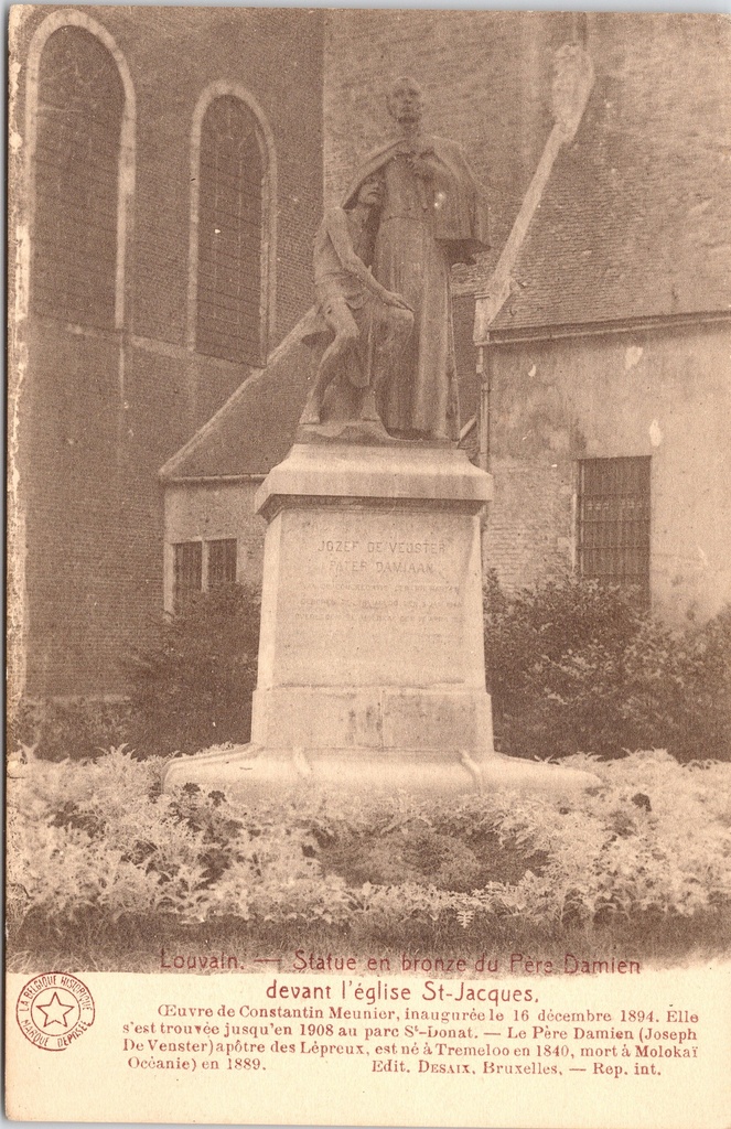 Leuven - "Statue en bronze du Père Damien devant l'église St-Jacques" - Bronzen standbeeld Pater Damiaan voor de Sint-Jacobskerk