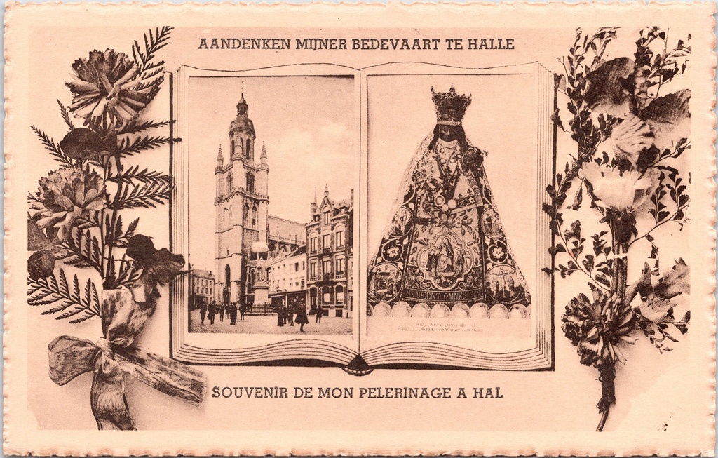 Halle - « Souvenir de mon pèlerinage à Halle » - Souvenir de pèlerinage représentant la basilique et la statue de la Vierge Marie