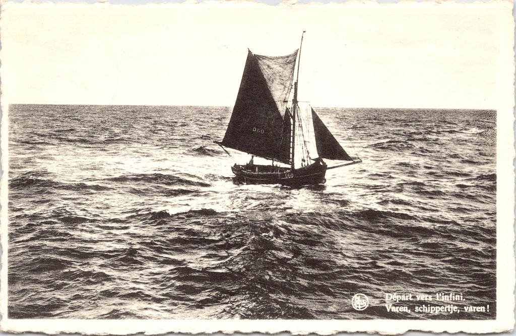 [J001 (3)] Middelkerke – “Départ vers l’infini. Sailing, little sailor, sailing!” – Sailing boat at sea near Westende