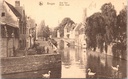 Bruges – “Quai Vert. Green Quay.” – View of the Groene Rei with swans and a bridge