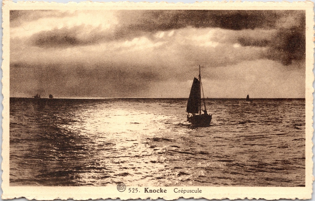 Knokke-Heist - "Knocke Crépuscule" - Zeilboot op zee bij schemering