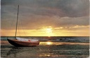 De Panne – “Sunset” – Sailing boat on the beach at sunset