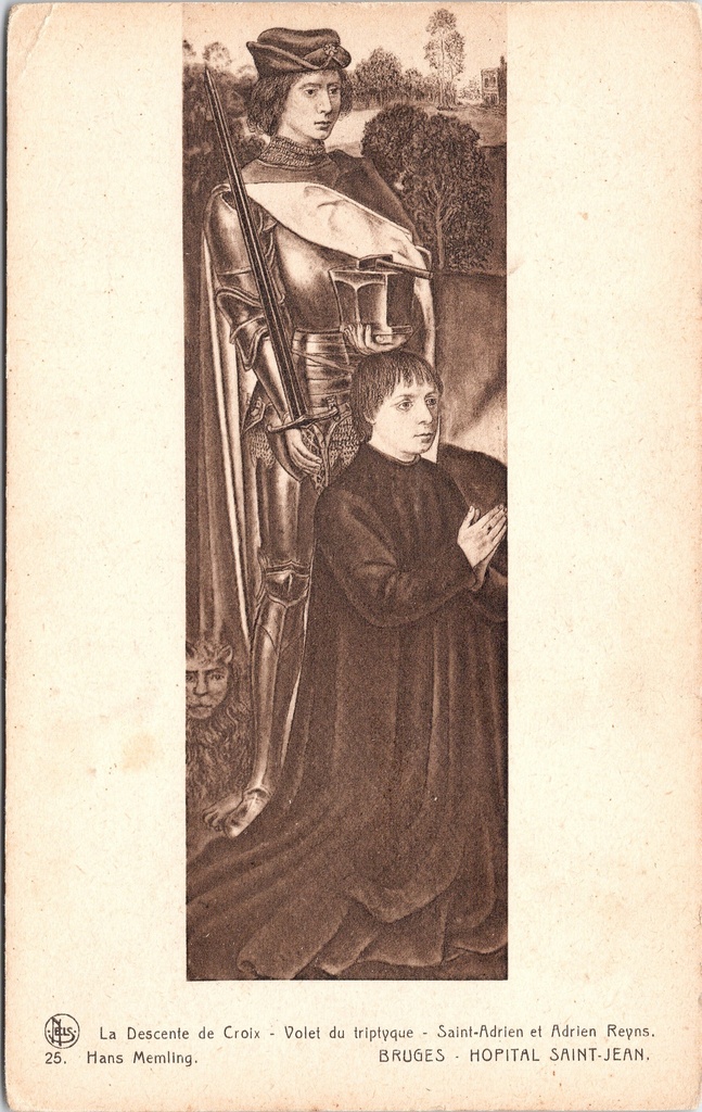 Brugge - "La Descente de Croix - Saint-Adrien et Adrien Reyns" - Kruisafneming triptiek paneel door Hans Memling, Sint-Janshospitaal