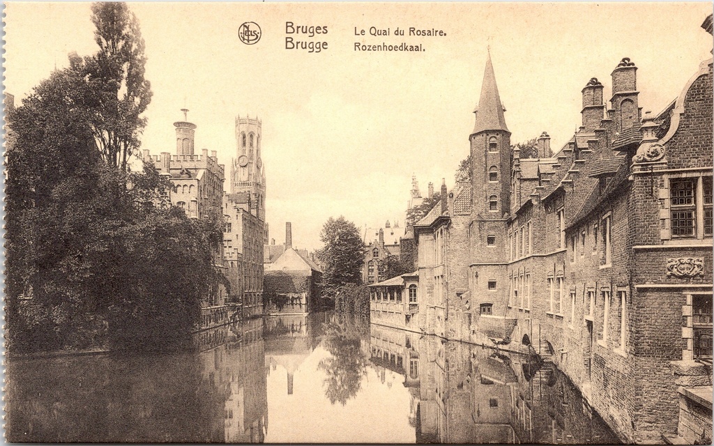 Brugge - "Le Quai du Rosaire. Rozenhoedkaal." - Zicht op de Rozenhoedkaai met Belfort