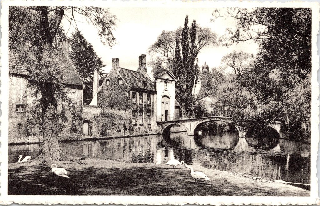 Brugge - "Ingangspoort van 't Begijnhof" - Ingang van het Begijnhof met zwanen en brug