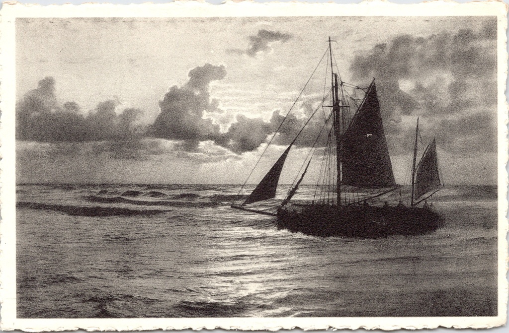 De Haan - "Coucher de soleil / Zonsondergang" - Zeilschip bij zonsondergang op zee