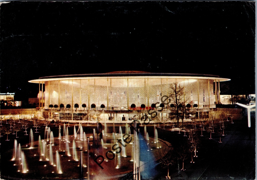Brussel - "Pavillon des U.S.A." - Amerikaans paviljoen tijdens Expo 58 's nachts