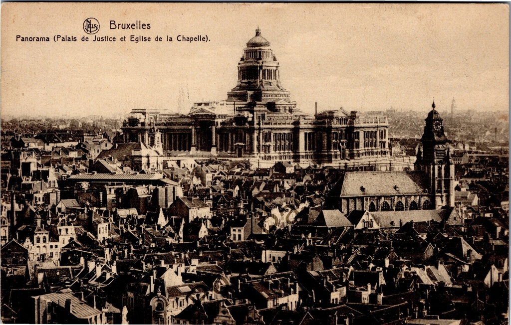 Brussel - "Panorama (Palais de Justice et Eglise de la Chapelle)" - Panorama met Justitiepaleis en Kapellekerk