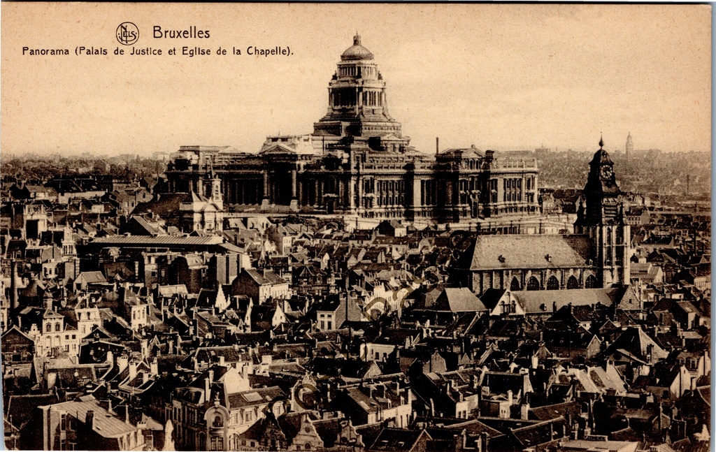 Bruxelles - "Panorama (Palais de Justice et Eglise de la Chapelle)" - Panorama avec le Palais de Justice et l'Eglise de la Chapelle