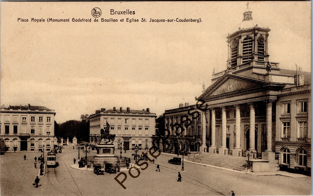 [Brussel0428] Brussels - "Place Royale (Monument Godefroid de Bouillon et Eglise St. Jacques-sur-Coudenberg)" - Place Royale with statue Godefroid de Bouillon and St James' church on Coudenberg