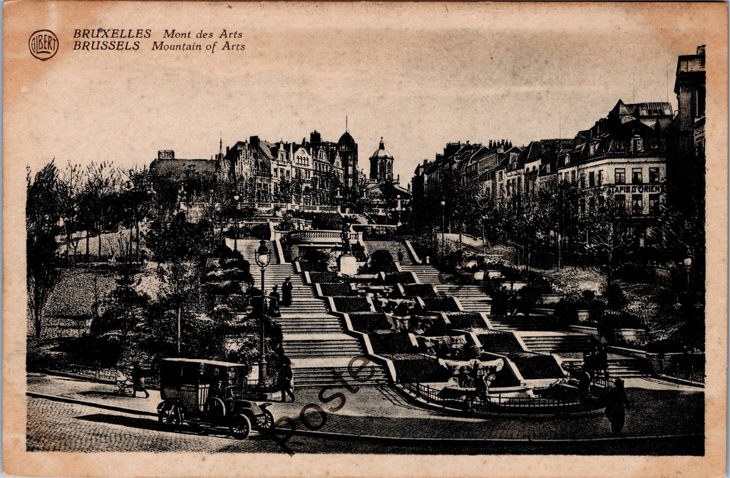 [Brussel0378] Brussels - "Mont des Arts" - Mont des Arts with waterfall from 1910